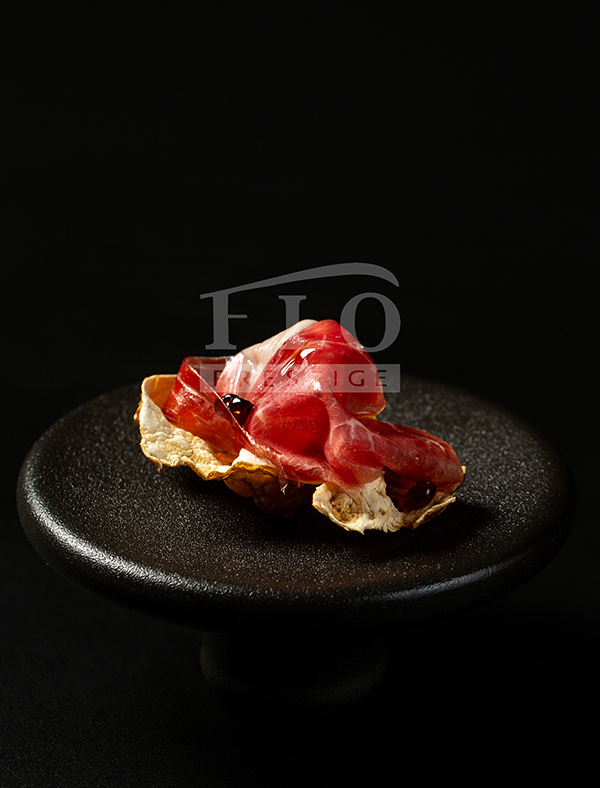 Parma Ham with Jerusalem Artichoke Crisps and Fig Caviar
